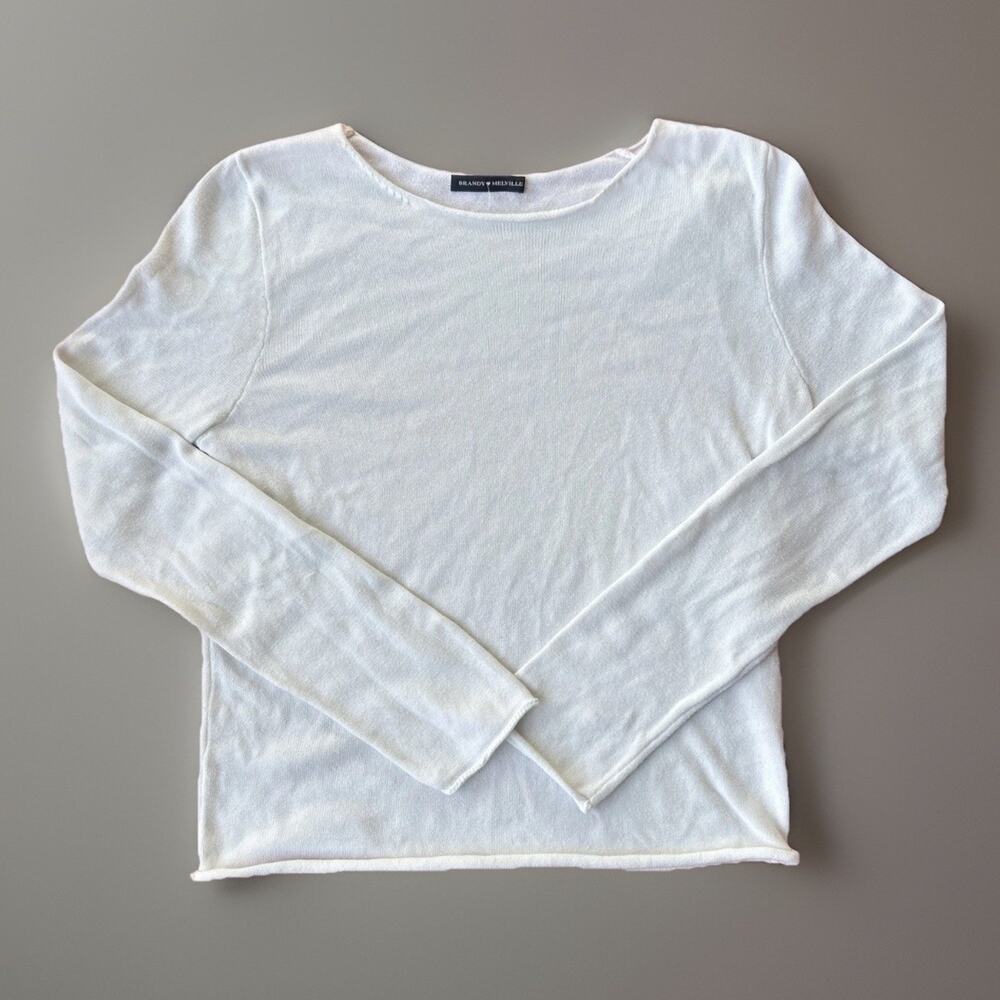 Brandy Melville Stella Cotton Sweater White Rolled Edge Women's Size Small